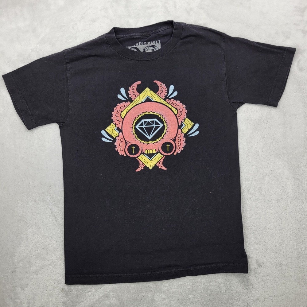 Street Vault Shirt Mens Small Black Streetwear Graphic Tee Kraken Diamond Adult